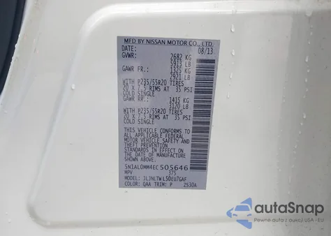 2014 Infiniti Qx60 z USA, uszkodzony, nr VIN 5N1AL0MM4EC505646